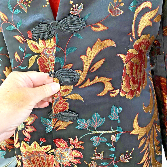 Soft Surroundings Moon Dynasty Dressy Jacket Blazer Size M Black Multi Brocade - Picture 9 of 10